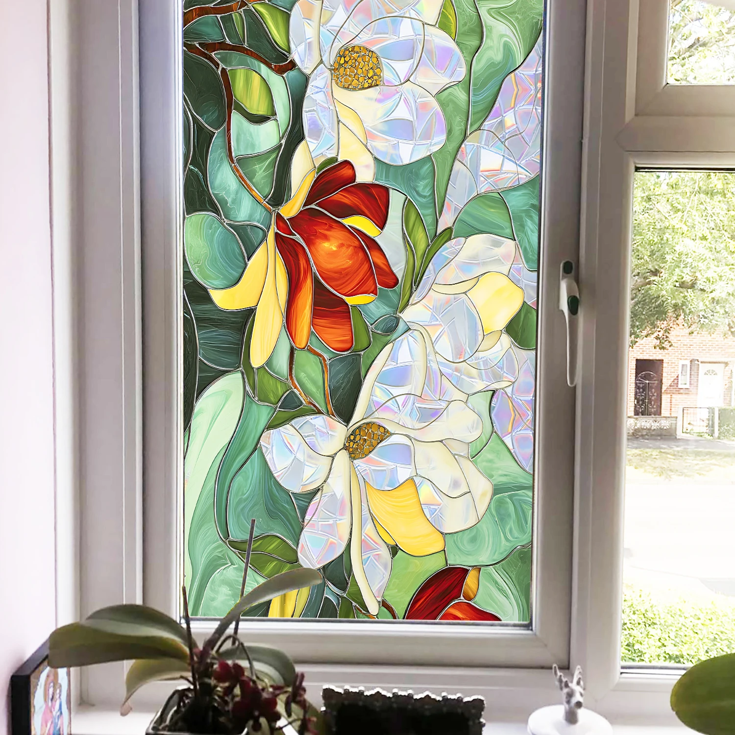 Regenbogen-Blumen-Sonnenfänger, Sichtschutzfolie, UV-Schutz, Glas, statisch haftendes Dekor für Badezimmertür, Küche – Detail 39