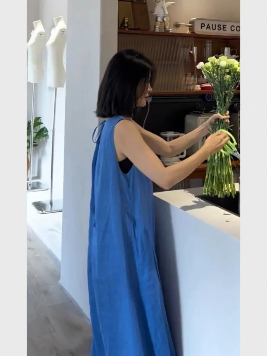 Klein bleu été Bal Svel Dr femmes plage Vaion jupe longue taille haute a-ligne coréenne Sle décontracté rond Ne