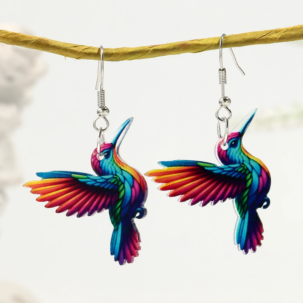 Women's Cute Colorful Hummingbird Dangle Earrings