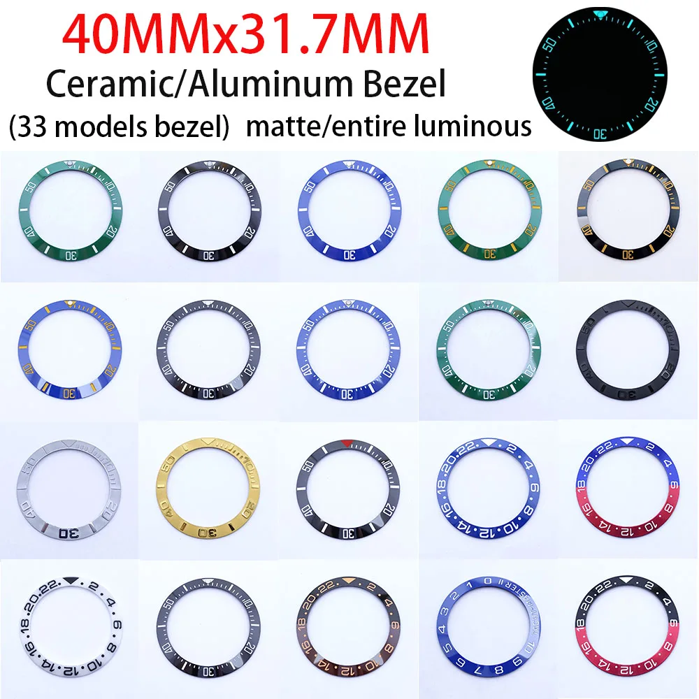 

40mm*31.6mm Sloping Blue-gree Luminous Ceramic Bezel GMT Divers Watch Insert Replacement men various watch accessories parts