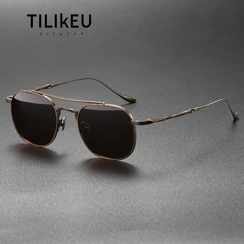 

Premium Vintage Pure Titanium Double Bridge Polarized Sunglasses Designer Men Trend Pilot Eyewear Driving Fishing Sunglasses UV