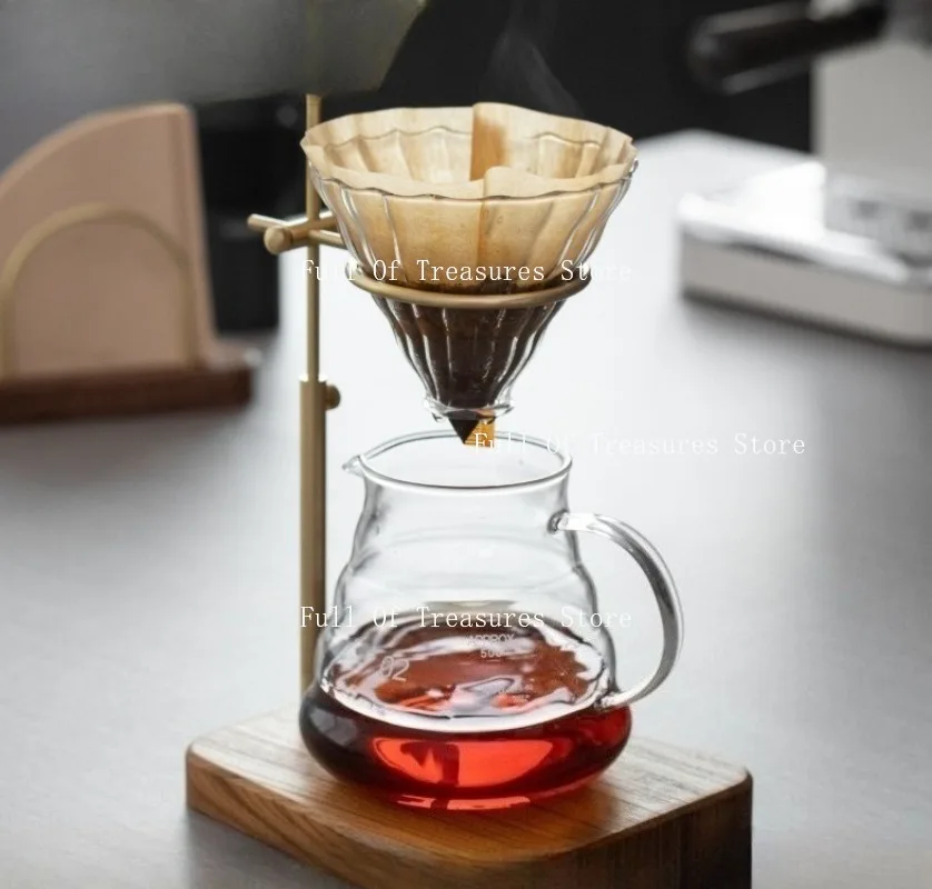 

Solid wood brass hand brewed coffee bracket retro adjustable solid wood base coffee filter cup bracket matching utensils