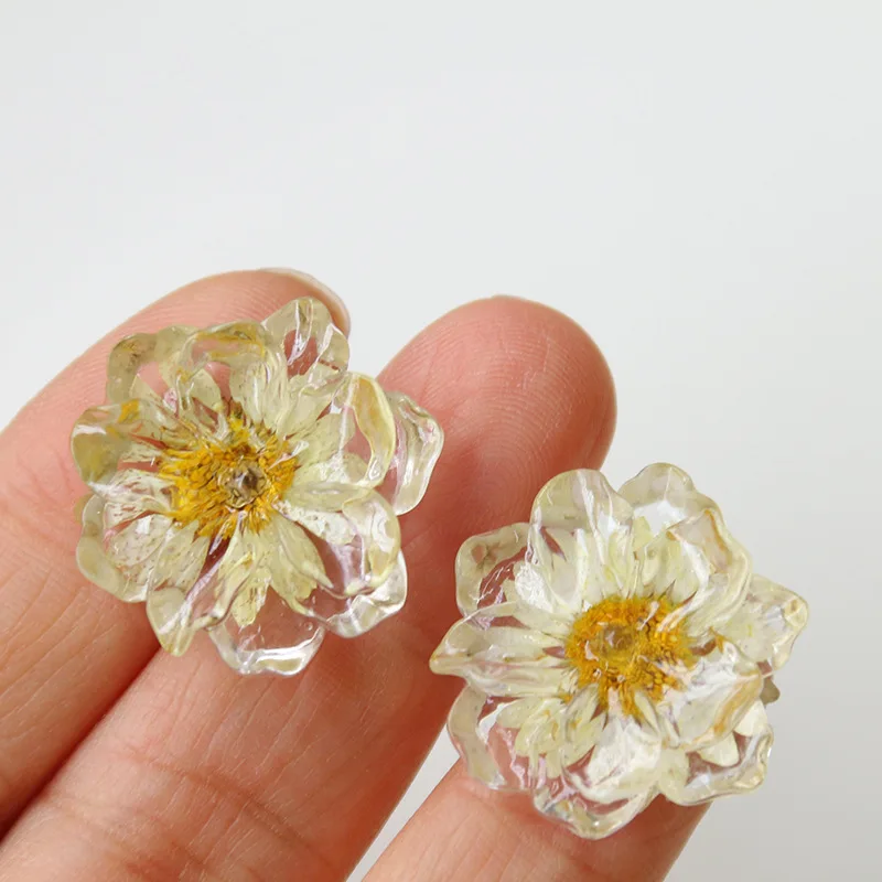 5pcs daisy dry flower transparent flower resin flower flatback cabochon accessories diy hand earrings headwear button material