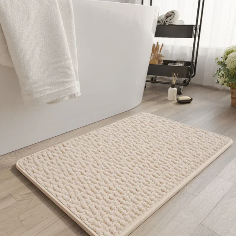 High-End Absorbent Floor Mat for Bathroom Luxury Solid Color Thickened Entrance Doormat Simple Square/oval Dust Removal Rugs