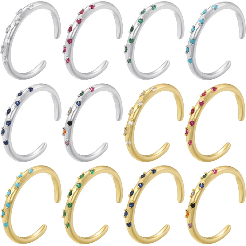 Zarter Zirkon-Ring Einfaches Romantisches Sternförmiges Design Verstellbarer Offener Ring Vergoldetes Messing Damen-Schmuck mit Farbigen Edelsteinen: VJ704