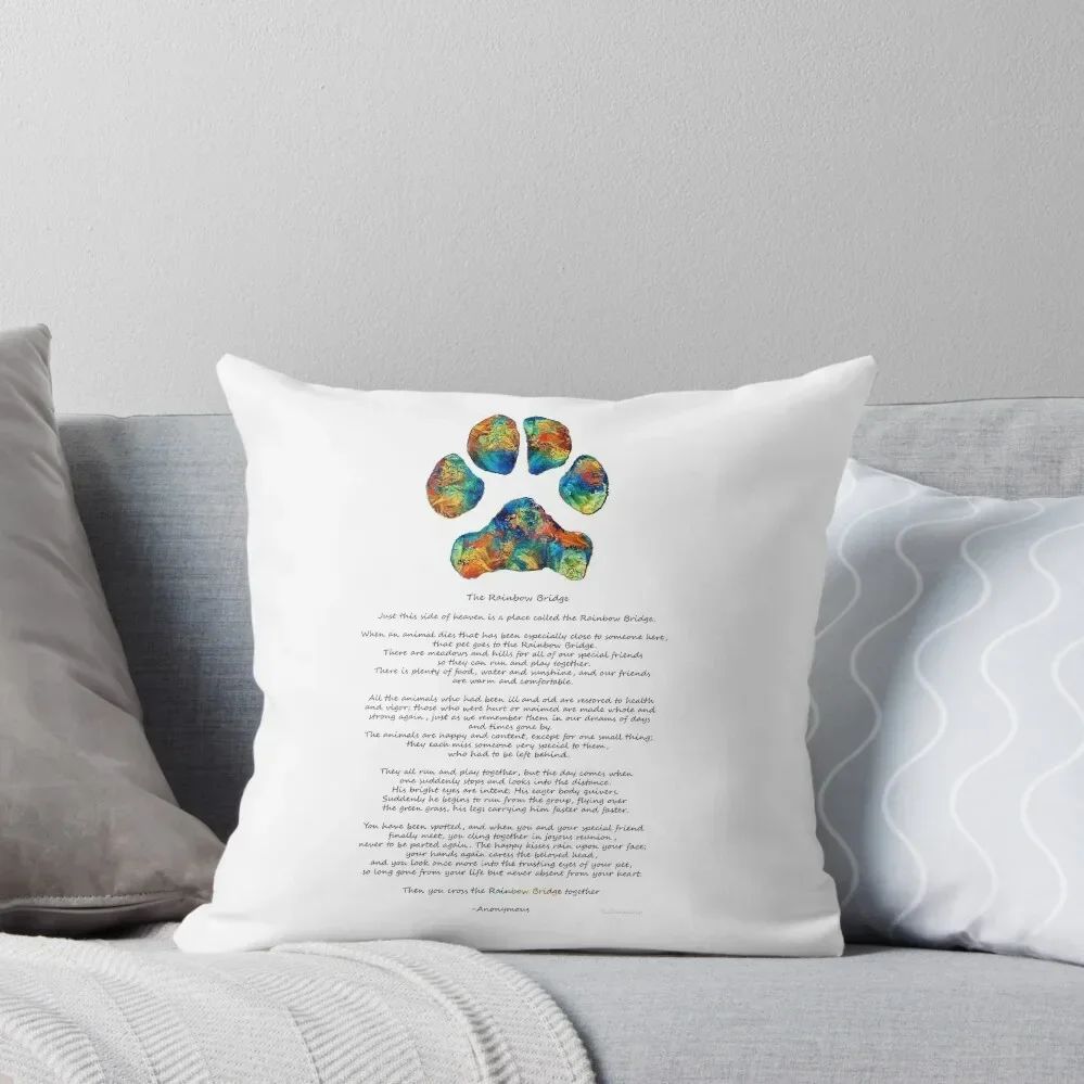 Rainbow Bridge Poem With Colorful Paw Print by Sharon Cummings Throw Pillow Pillows Aesthetic Luxury Pillow Cover Pillow