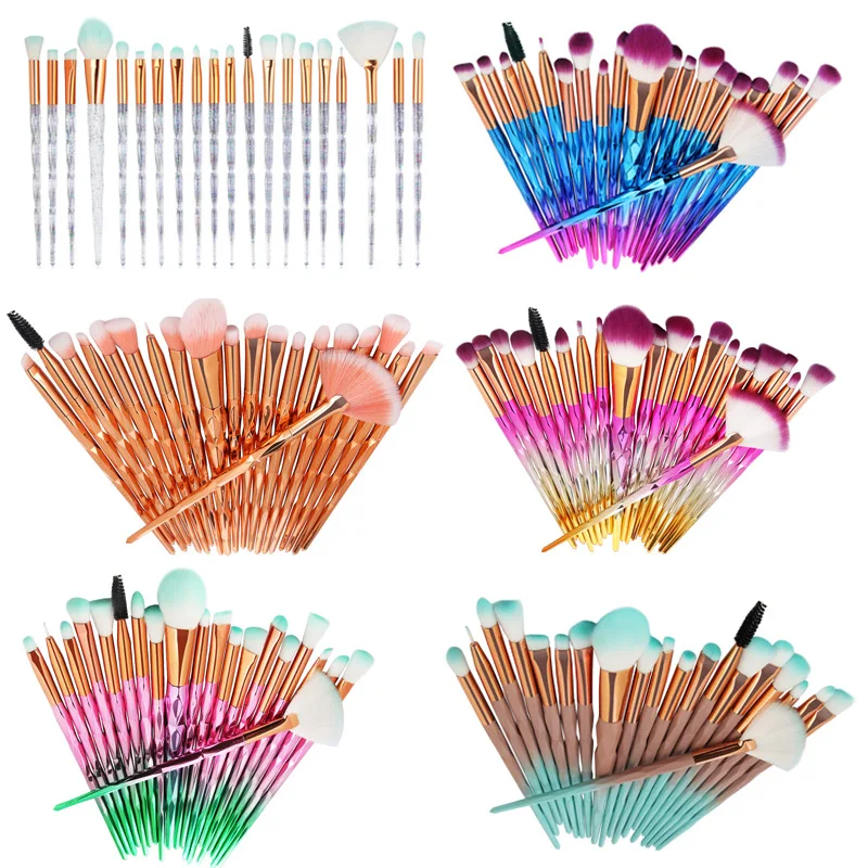 20Pcs Diamond Transparent Makeup Brush Set Powder Foundation Blush Blending Eye shadow Lip Cosmetic Beauty Pincel Maquiagem