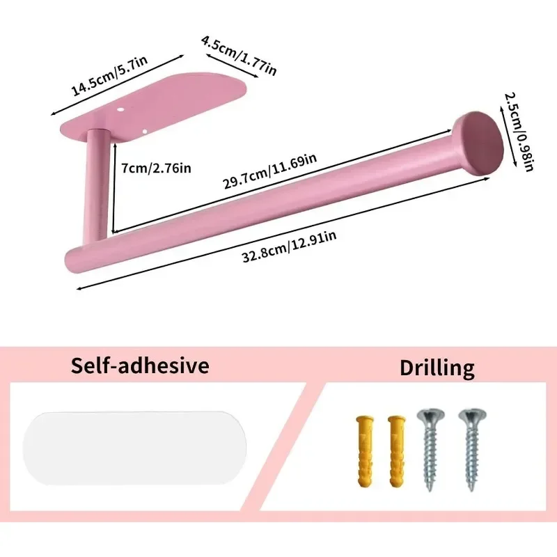 Розовый держатель для бумажных полотенец Держатель для кухонных рулонов, Держатель для бумажных полотенец - Самоклеящаяся или сверление, Розовая вешалка для бумажных полотенец под шкафом,
