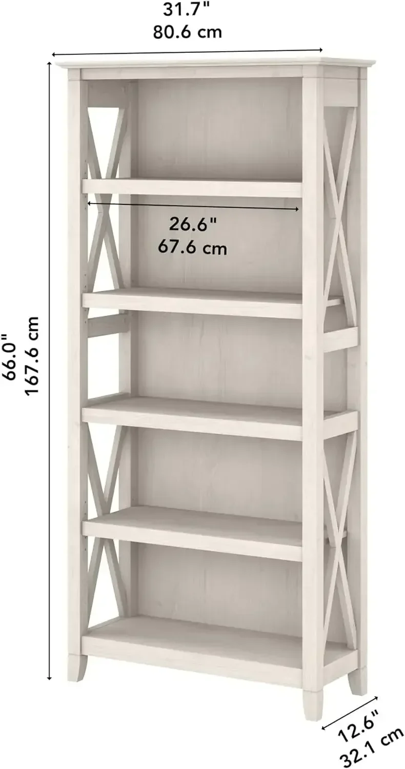 Key West Bookcase Shelf in Linen White Oak | Farmhouse Bookshelf Display Cabinet for Library, Bedroom, Living Roo