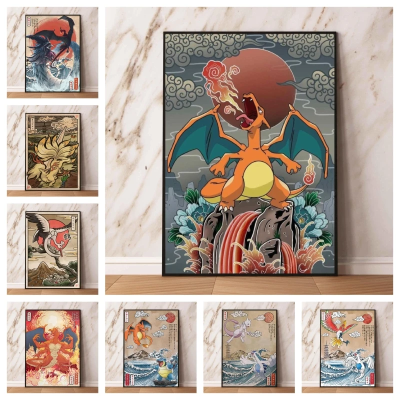 

Classic Anime Canvas Poster Pokemon Charizard Cartoon Character Decoration Paintings Birthday Gifts Living Room Bedside Mural