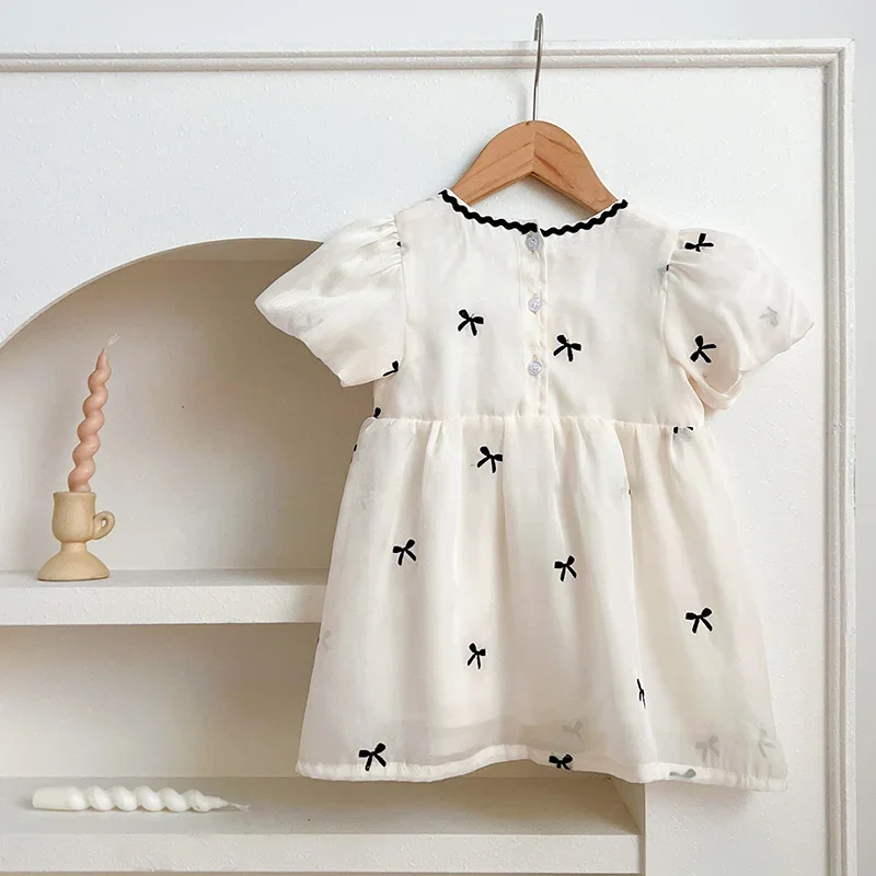 Kids Dress 1-6Yrs Princess Girls Lace Dress Embroidered Bow Summer Girl Cotton Breathable Children Costumes Casual Toddler Dress