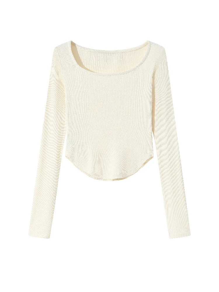 2026 Herbst Damen Langarm-T-Shirt Stilvoller Quadratischer Kragen Eng Anliegend Sexy Einfarbiges Basic Crop Top Koreanischer Stil Grünes Mode-T-Shirt