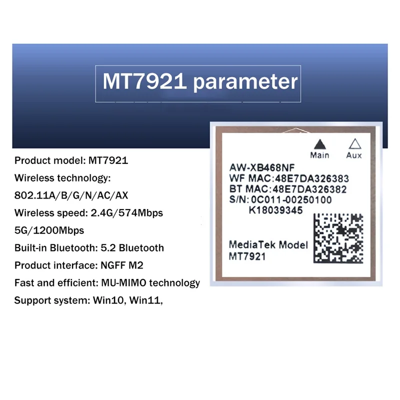 MT7921 WIFI6 смартфон с 5,5-дюймовым дисплеем, встроенной беспроводной сетевой картой M2 2,4 BT