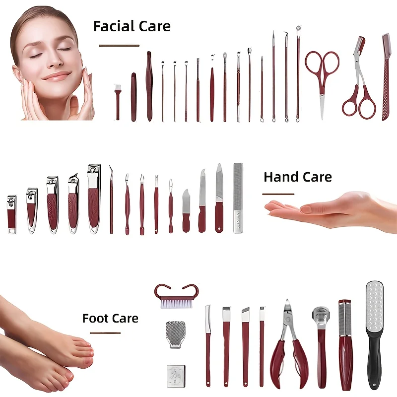 43点入りプロ用ネイルクリッパー＆マニキュア・ペディキュアセット、滑り止めグリップ付き携帯ケース、キューティクルプッシャー付き完全ネイルケアキット