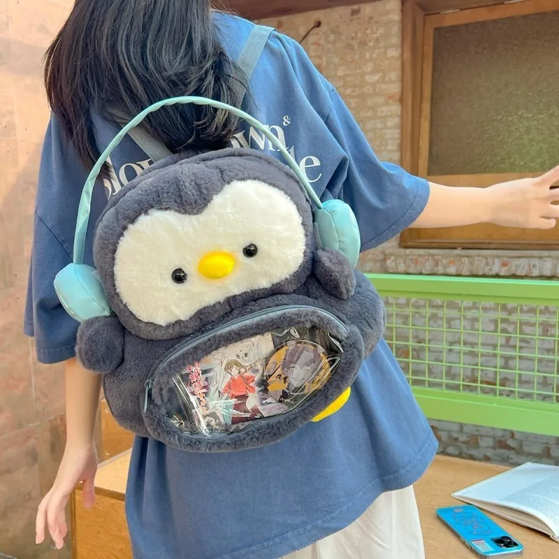 

2026 Newest Cute Headphone Penguin Pain Bag Fluffy Backpack Girly Sweet Girl Outing Small Crossbody Bag