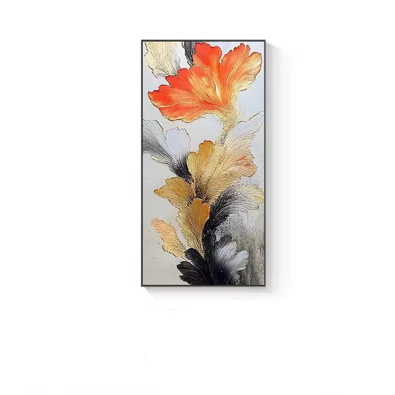 Pure Handmade Oil Painting, Ginkgo Leaves, Cream Style Hanging Painting, Living Room Mural, Sofa Background Decoration Painting