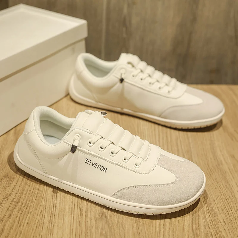 

Men's Cushioned Wide Toe Box Casual Sneakers | All-Season Lightweight Synthetic Leather Minimalist Walking Shoes | Fashion Trend