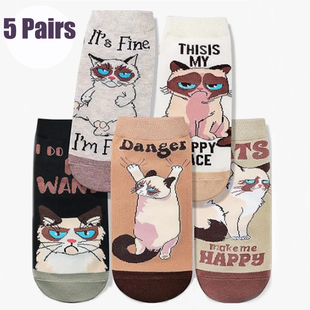 5 Pairs/Set Women Girls Funny Animal Socks Cute Cat Socks Colorful Novelty Funny Socks for Animal Lover Breathable Cotton Socks