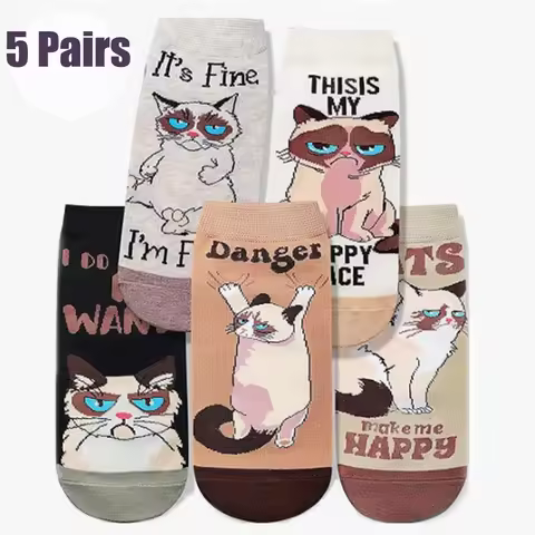 5 Pairs/Set Women Girls Funny Animal Socks Cute Cat Socks Colorful Novelty Funny Socks for Animal Lover Breathable Cotton Socks