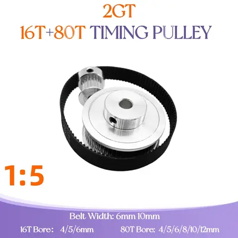 2GT Timing pulley Kit 16Teeth 80Teeth1 5 reduction ratio width 6/10mm arc synchronous belt optional kit combination GT2 16T80T