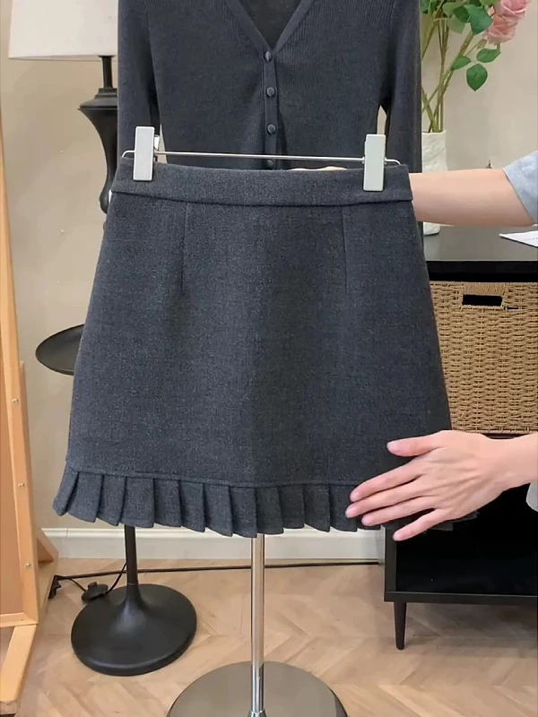 

High Waist Tweed Skirt Women's Simple Sle Spring Autumn Winter Faion Wooden ort Skirt A-Line Skirt