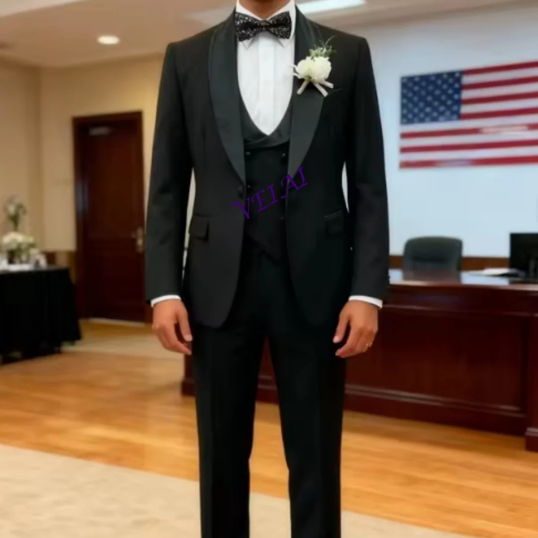 3PCS Men's Classic Single-Breasted Suit Set Shawl Lapel Wedding Groom Formal Party Blazer Jacket with Pants Fast Customized Deli