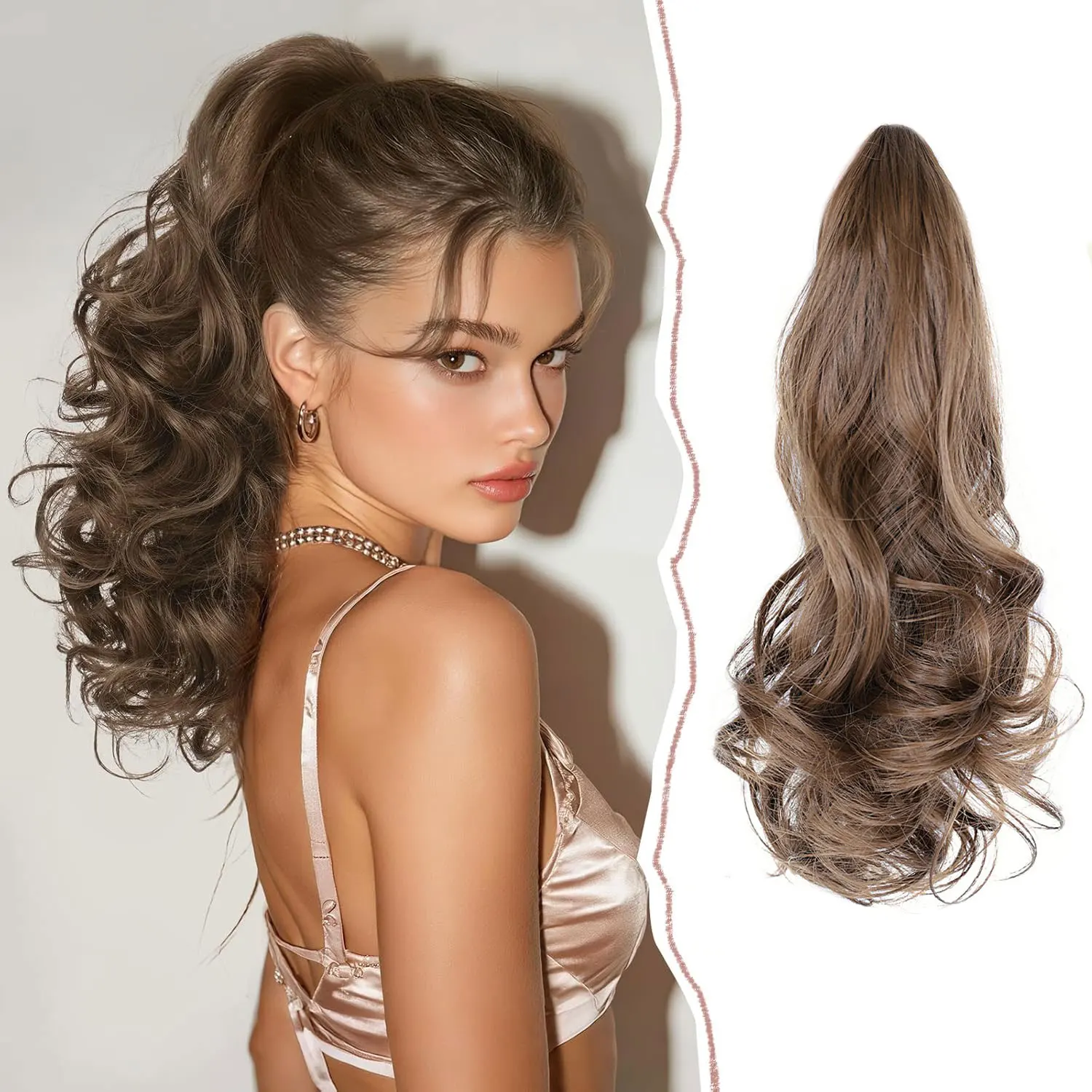 

Claw Clip in 14 inch Ponytail Extensions for women Natural Looking Soft Synthetic Short Curly Wavy Hair Extension for Daily Use