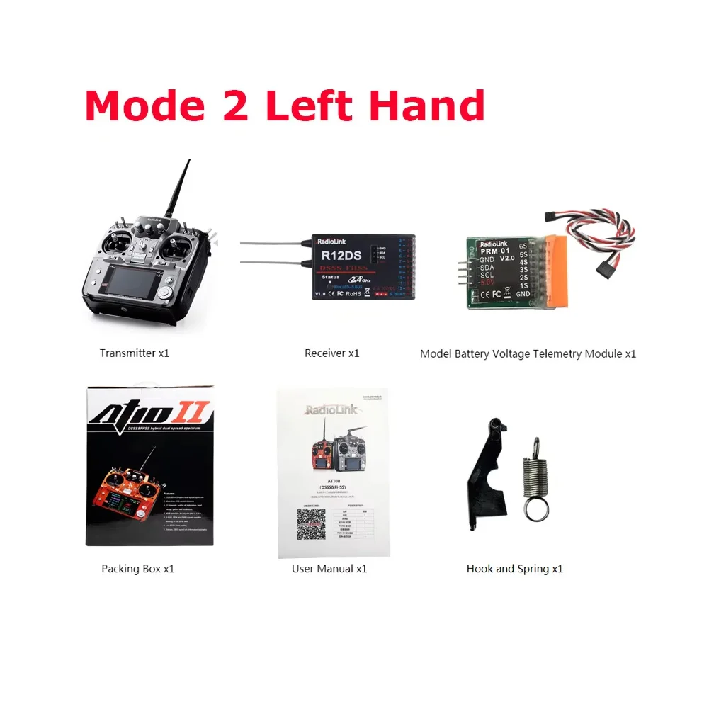 RadioLink AT10 II 2,4 GHz 10CH RC Sender mit R12DS Empfänger PRM-01 Spannungsrücklaufmodul für RC Quadcopter Starrflügel