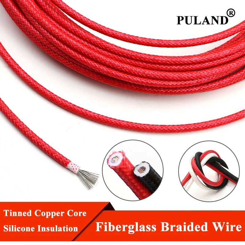 High Temperature Fiberglass Braided Wire Sq 0.3~6mm Glassfiber Silicone Rubbe Insulation Warm Floor Heat Element Electric Cable