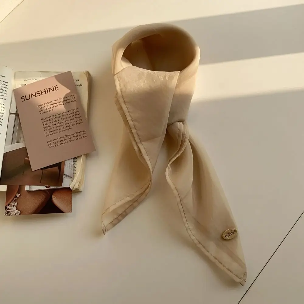 Solid Color Small Square Scarf Transparent Breathable Cotton Linen Scarves Korean Scarf Hair Band Pure Color Silk Scarf Outdoor