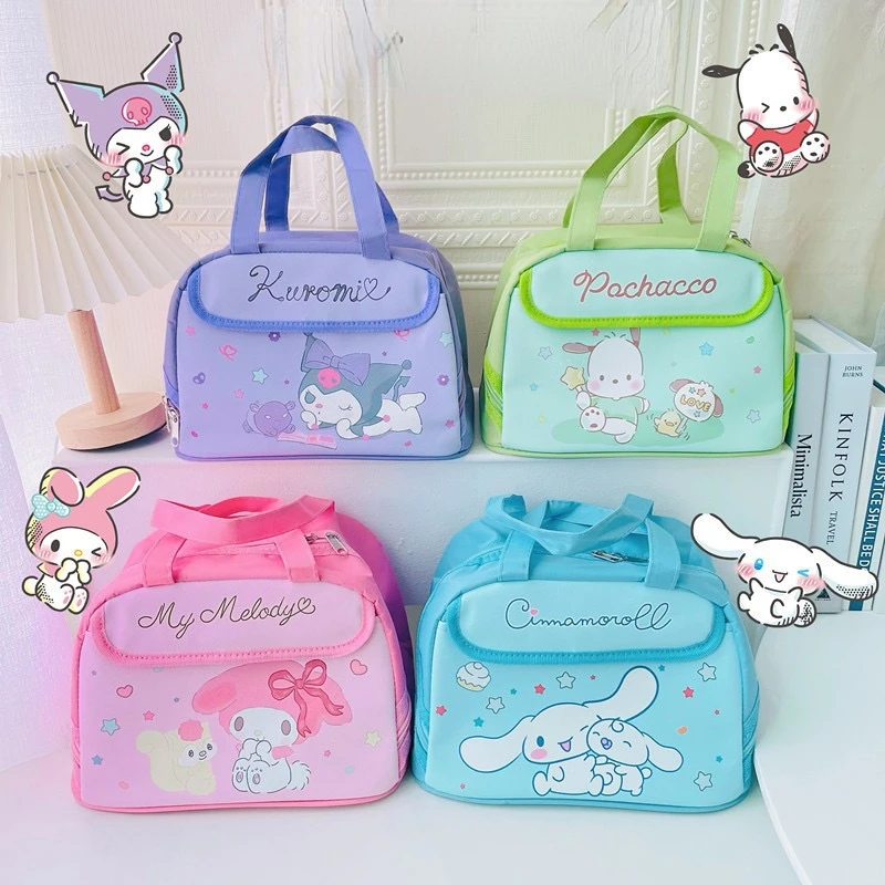 Simpatica borsa portaoggetti isolata Sanrio Kuromi per il pranzo degli studenti comoda borsa Bento borsa per il pranzo portatile di grande capacità