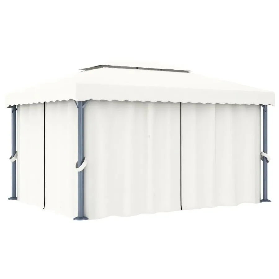 

Gazebo with Curtain 13.1'x9.8' Cream White Aluminum