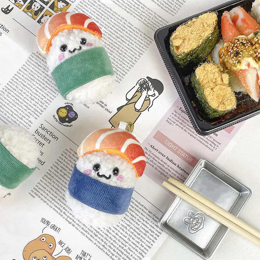 Niedlichen Lachs Sushi Kaviar Plüsch Anhänger Kawaii Auto Schlüssel anhänger Mädchen Plüsch Cartoon Charme Puppe Kinder Spielzeug Paar Geschenk Freundinnen