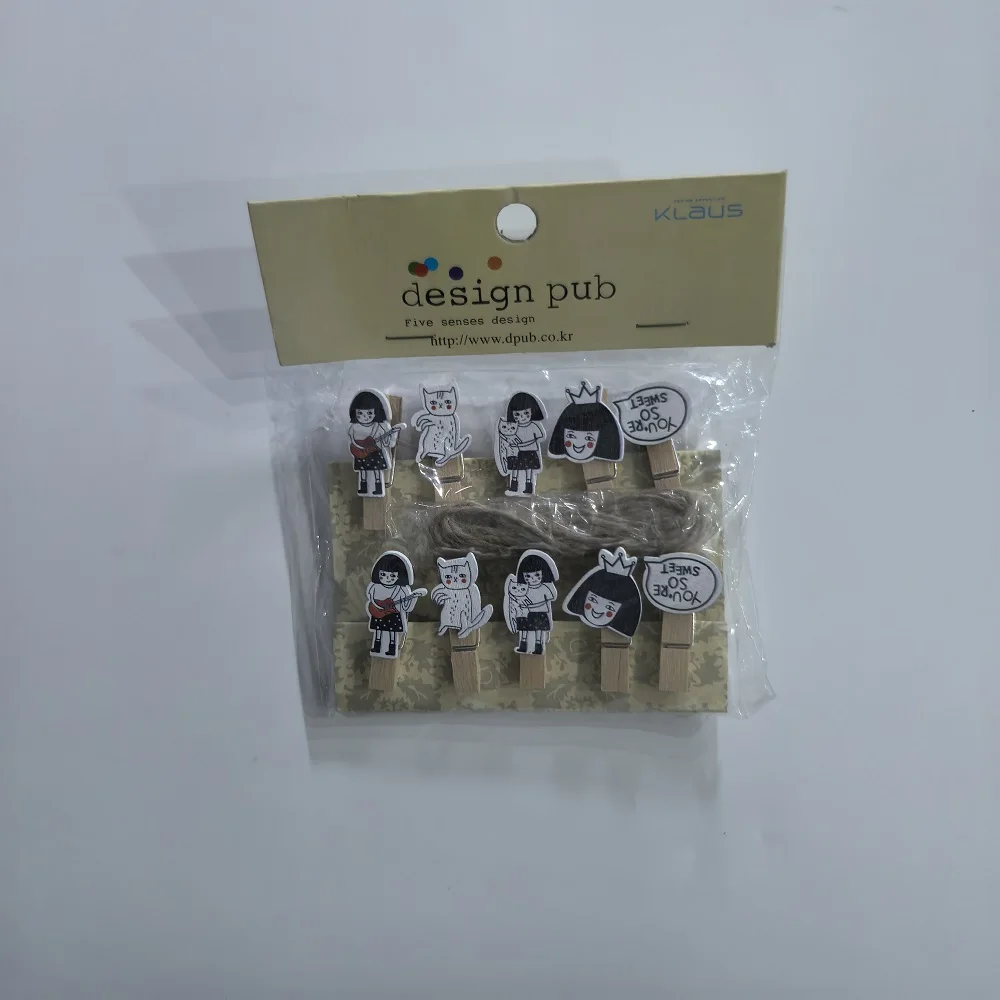 10 Pcs/Lot Creative Cartoon Animal Wooden Clip With Hemp Rope Photo Paper Clothespin Craft Clips Party Decoration Clip