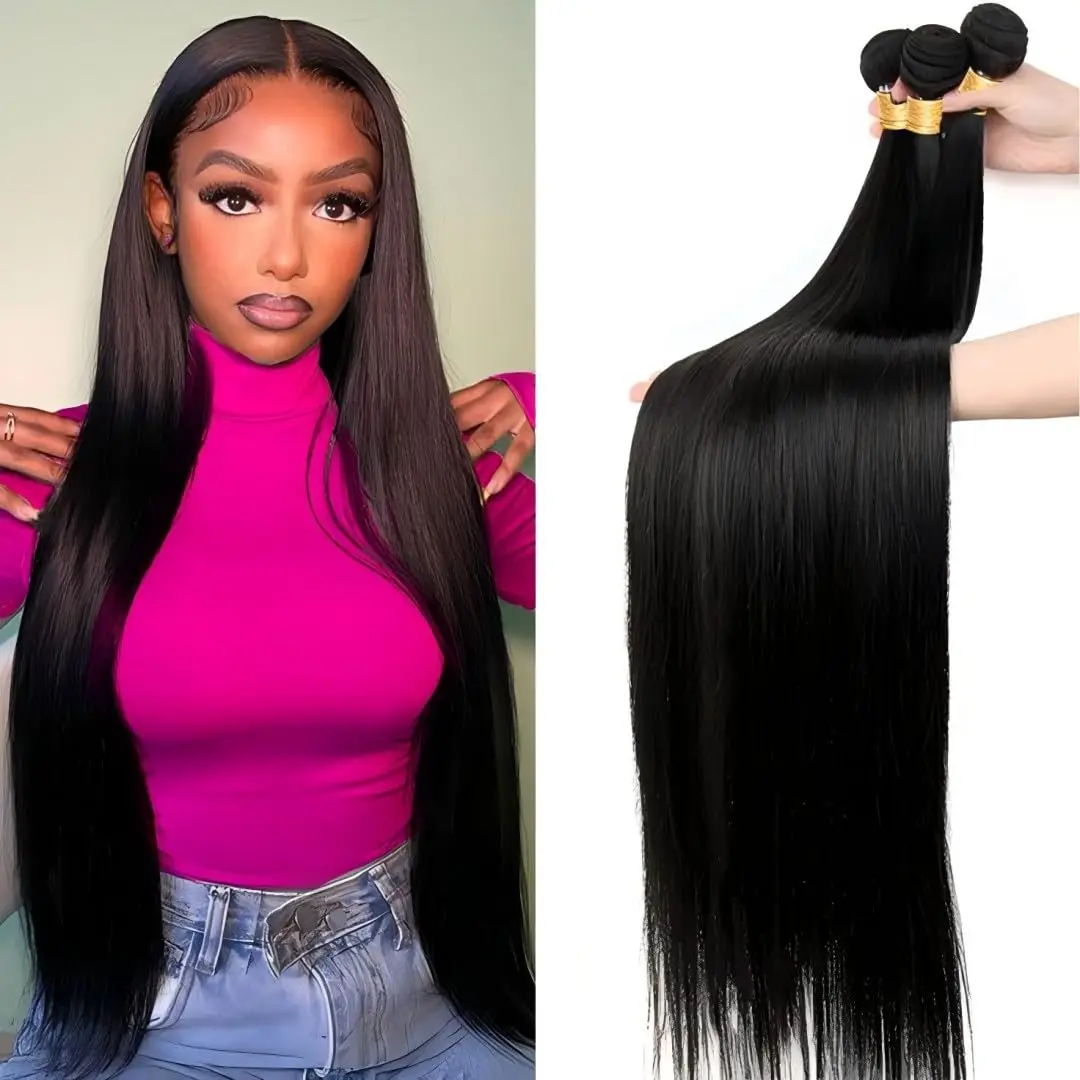 

Прямые пучки человеческих волос класса 12А — 4 пучка бразильских наращивания волос Remy Virgin, натуральный черный глянцевый сырой