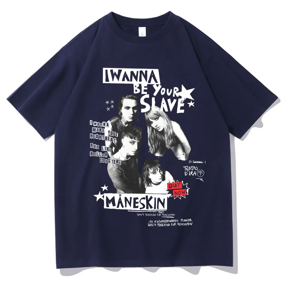 Chcę być twoim niewolnikiem Maneskin T-Shirt włoski zespół rockowy T-Shirt męski damski Vintage Hip Hop za duże letnie koszulki uliczne męskie