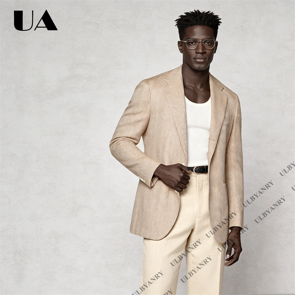 ULBYANRY Tailored Men’s Herringbone Suit Set Blazer & Matching Trousers Smart Casual Wedding Guest Men’s Textured Two-Piece Suit