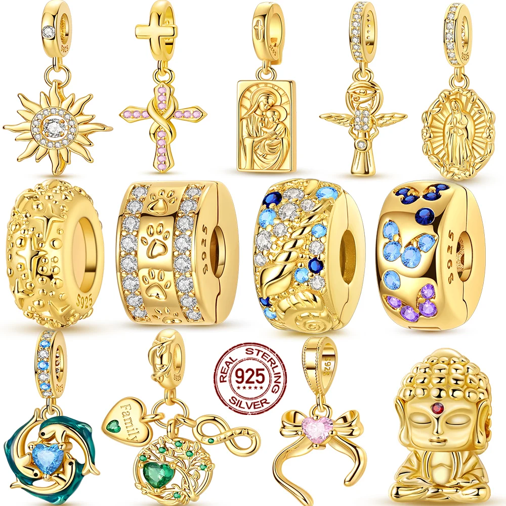 Breloques en argent 925 plaqué or, perles pour bracelet, pendentif arbre de vie, nœud, soleil, pour femme, bijoux DIY