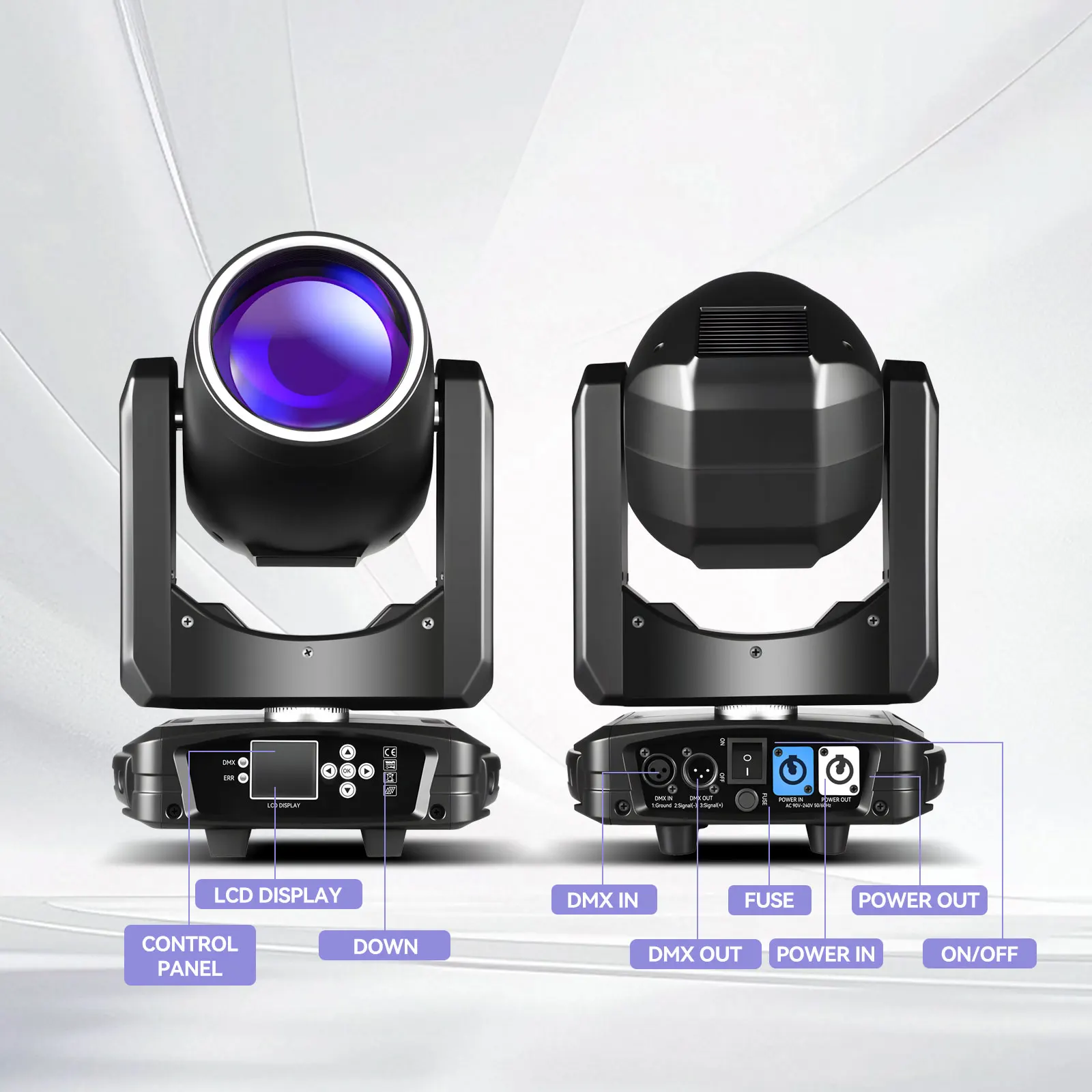 300W Moving Head DJ Lights 48Facet Prism Stage Lighting with 15 Gobos 15 Colors DMX512 Sound Activated LED Beam Spot for Wedding