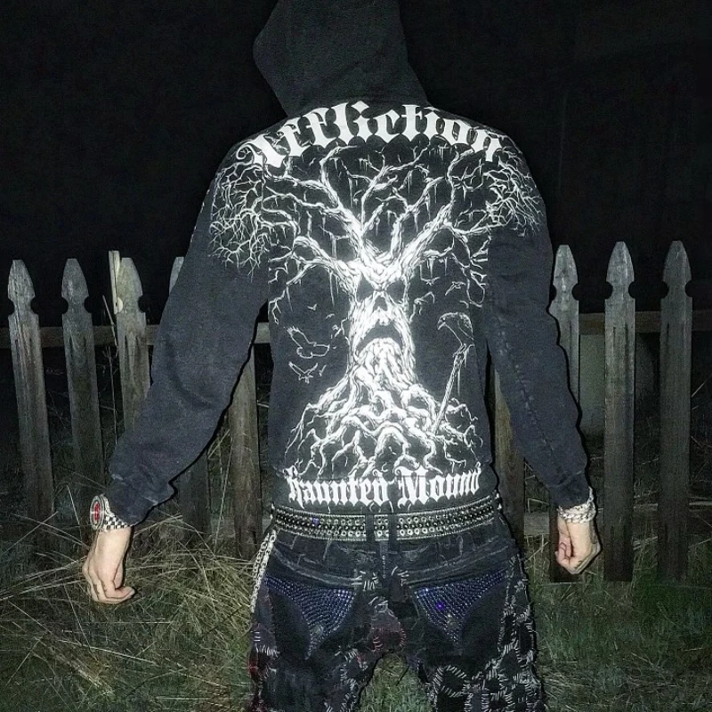 2000s Affliction American Nueva Tendencia Polar Acolchado Cremallera Con Capucha Mujeres Calle Hip Hop Joker Pareja Casual Punk