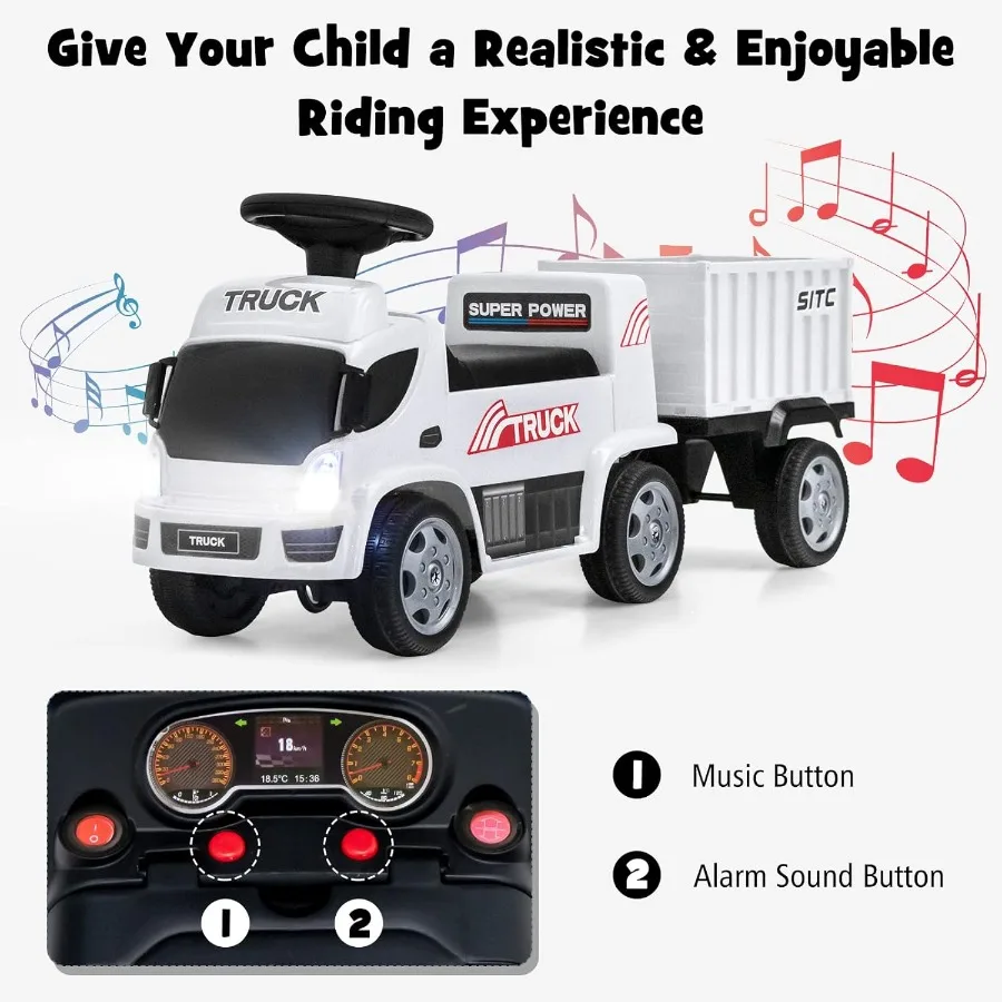 乗用玩具 プッシュカー 2in1 足蹴り式スライドトラック 脱着式トレーラー付き ステアリングホイール ヘッドライト 音楽 アラームサウンド おもちゃ