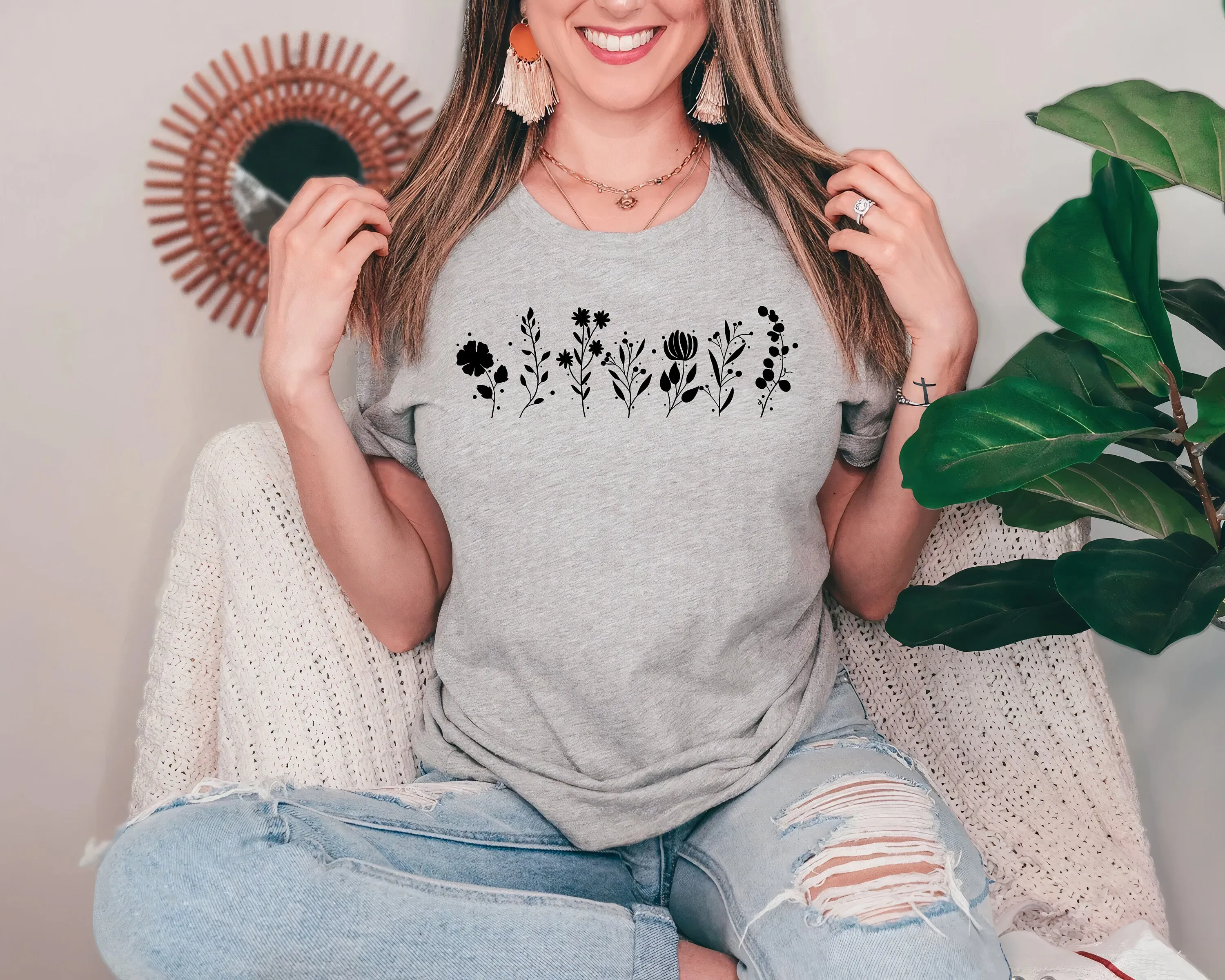 

Футболка с цветочным узором Comfort Colors Lover Nature Spring, минималистичный пот
