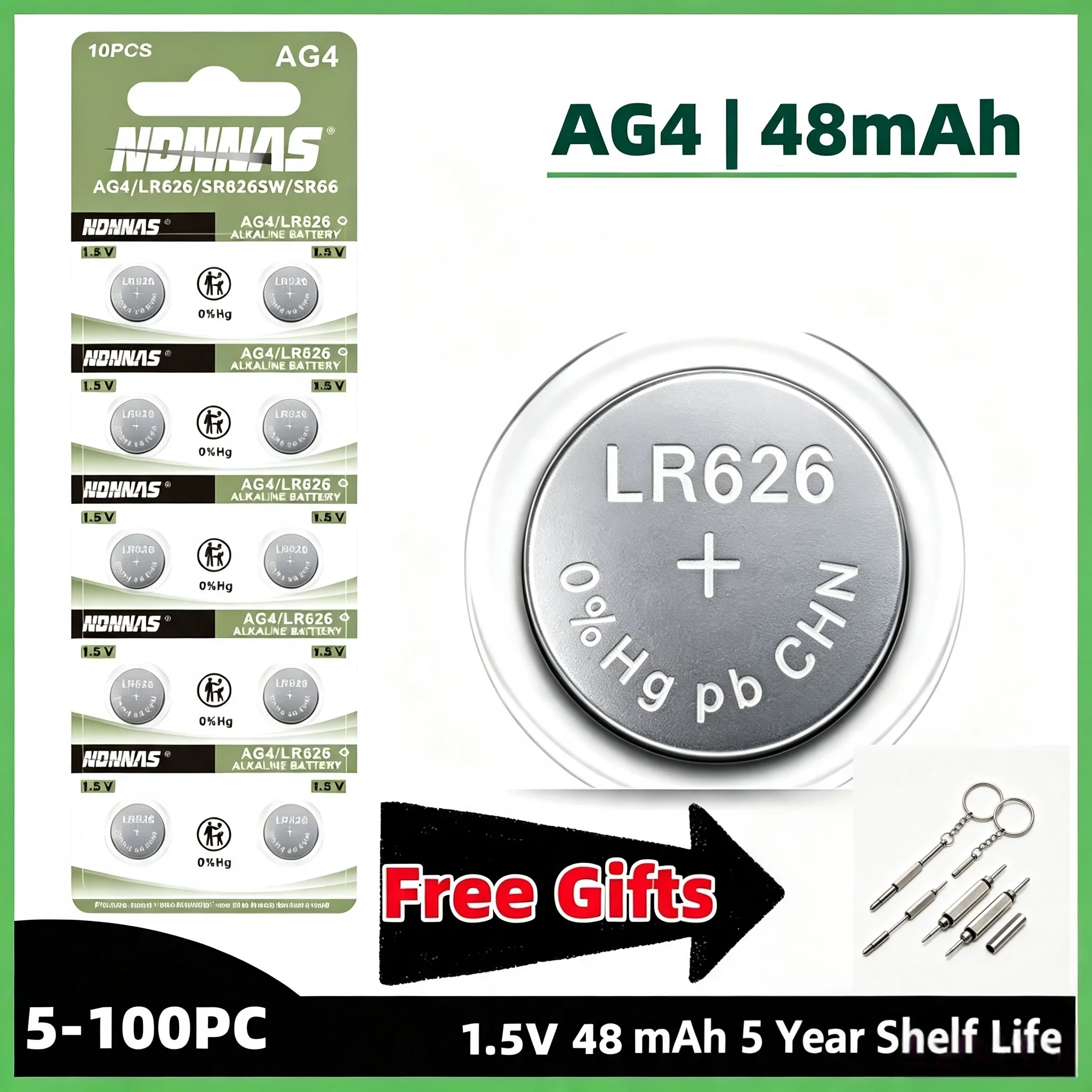 5-50Pcs 1.5V High Capacity SR626SW AG4 Alkaline18mAh LR626 377A V377 Watch Button Coin Cells Batteries for Mini Flashlight Toy