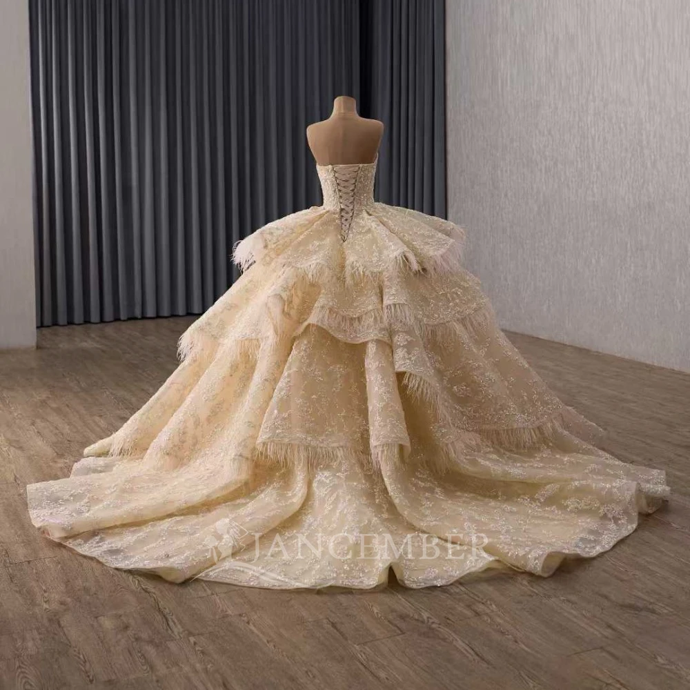 Luxury Quinceanera Dress Shiny Lace Vestidos De 15 Anos Customized Cinderella Birthday Party Sleeveless Tiered Lace Up Back