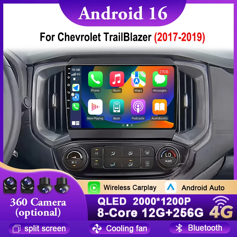 Radio Carplay para Chevrolet TrailBlazer 2017-2019, Isuzu D-MAX 2017-2019, Android 16, GPS, Navegación, Estéreo, Bluetooth, WIFI
