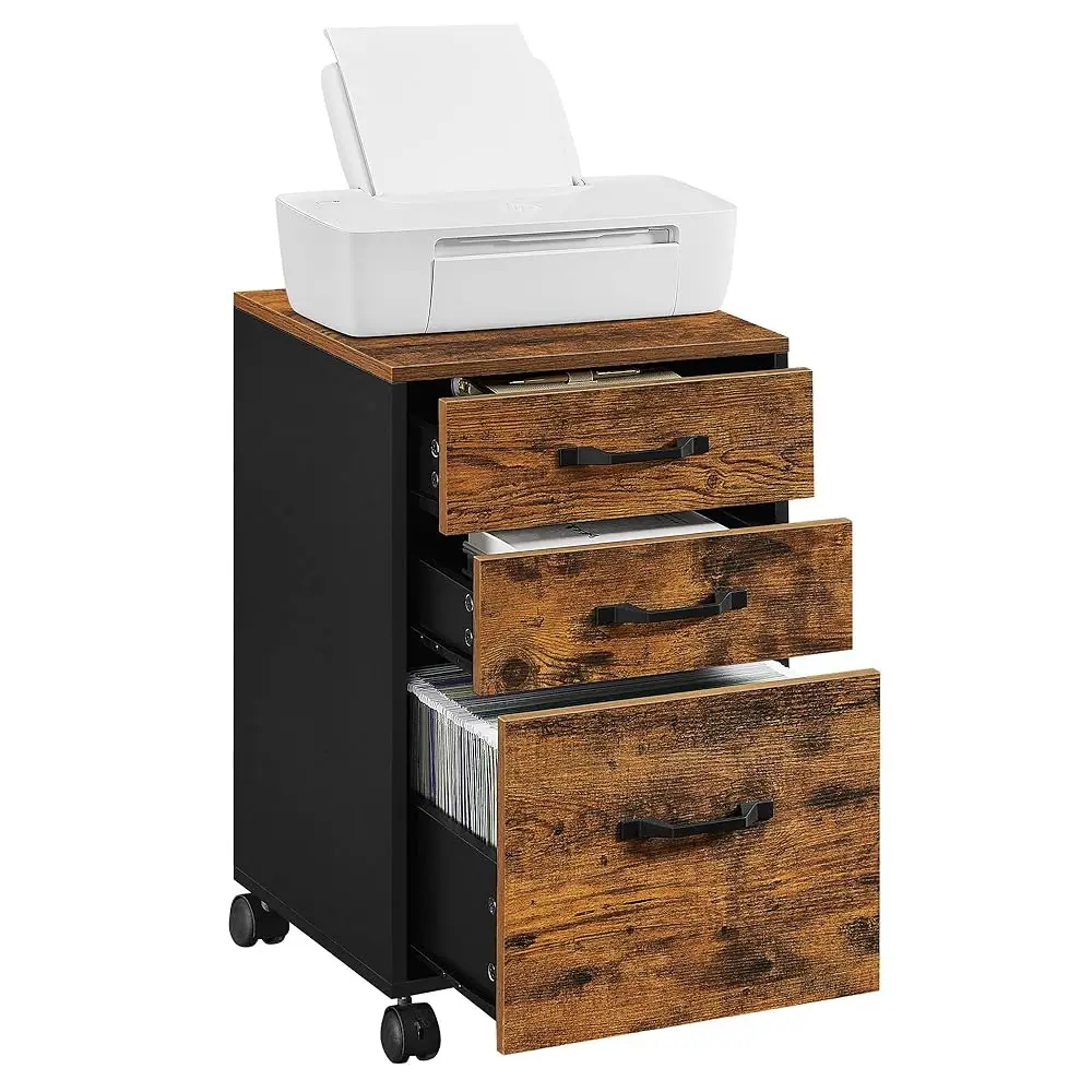 

File Cabinet, 3 Drawers Filing Cabinet For Home Office, With Wheels, For A4, Letter Sized Documents, Hanging File Folders,