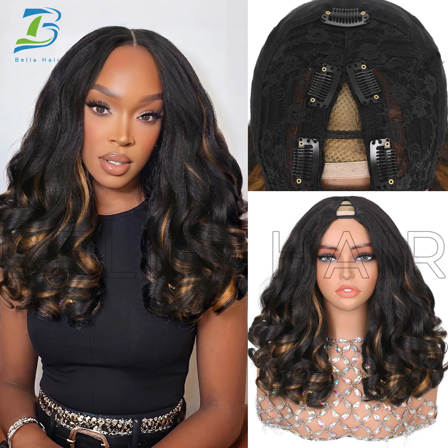 

Synthetic V Part Wig for Women, Long Wavy Hair, Natural Black, Glamorous Volume, Cosplay Party Daily Wear, Heat Resistant Fiber,