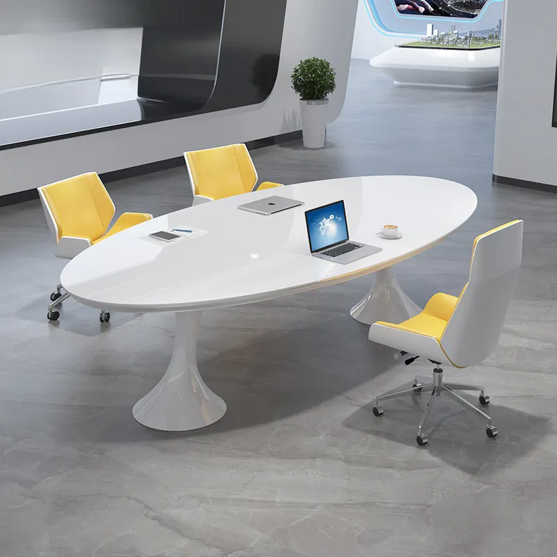 White Paint Small Conference Table Long Oval Simple Modern Light Luxury Negotiation Technology Fashion Trainin