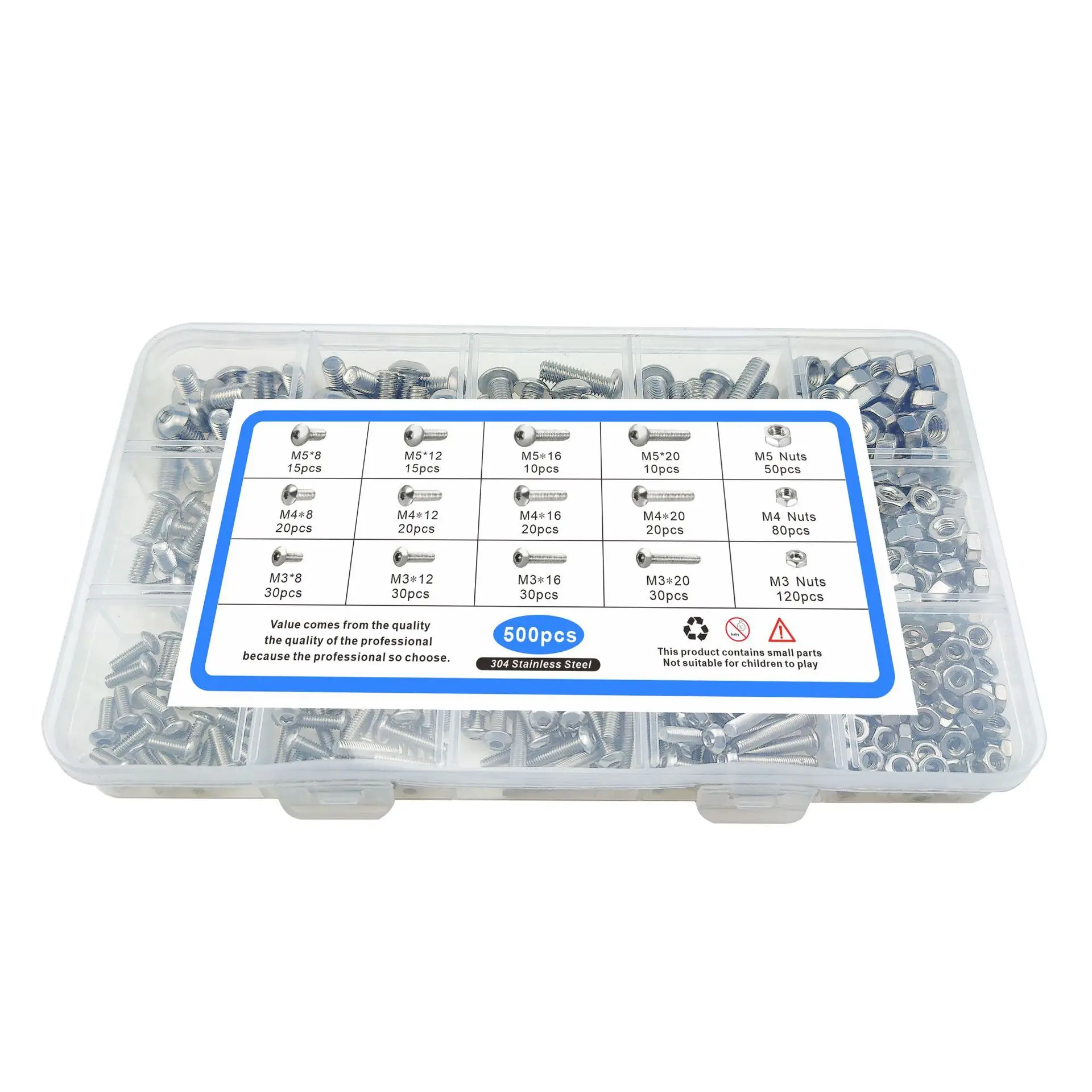 500Pcs 304 Stainless Steel M3 M4 M5 hexagonal head screw Socket Machine Screws Nut Set Assortment Kit