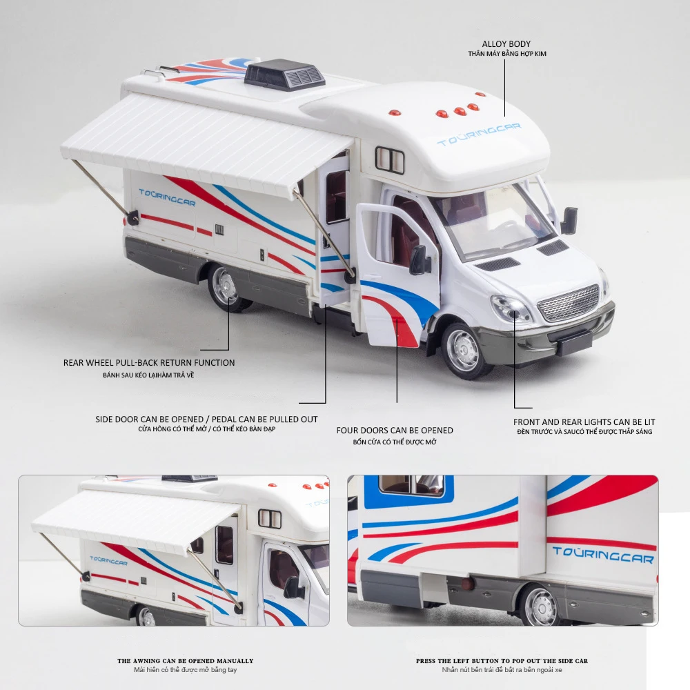 1:32 Sprinter luksusowy samochód kempingowy rekreacyjny aluminiowy Model samochodu RV symulacja diecastów i pojazdy zabawkowe kolekcja samochód z napędem Pull Back